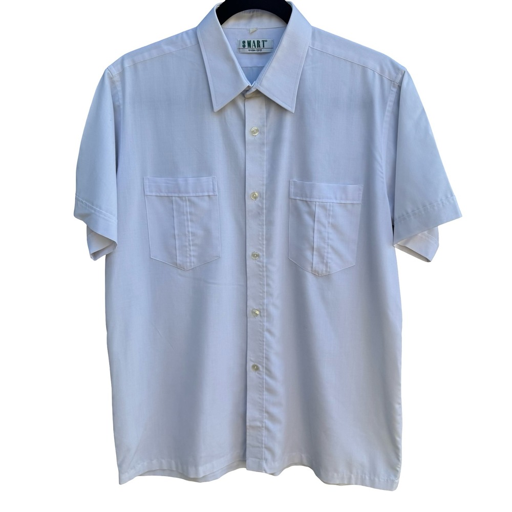 Smart Vintage 80s Minimalist Summer Coastal Utility Work Shirt White Mens M
